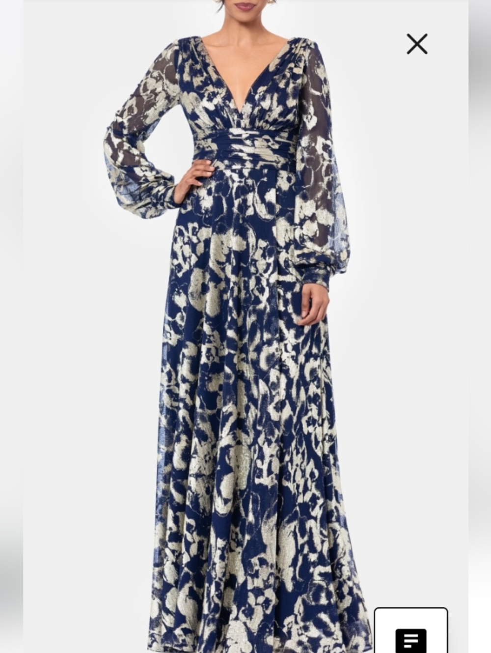 Navy & Ivory Printed V-Neck Maxi Dress
